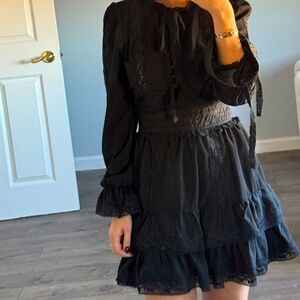 Stellah Black Lace Ruffle Dress - XS